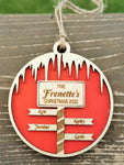 2 Layer North Pole Family Ornament - Up to 6 Names